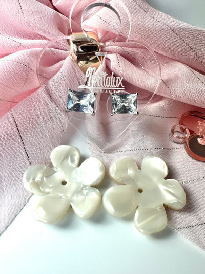 Removable White Zirconia Flower Earrings