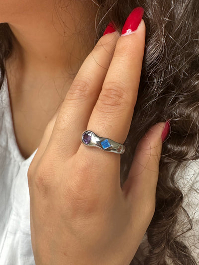 Silver Geometric Zirconia Rings