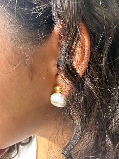 Gold and White Drop Earrings