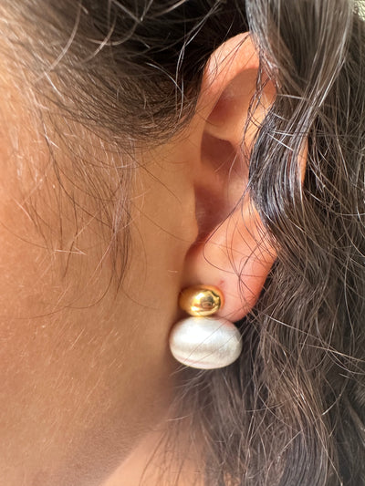 Gold and White Drop Earrings