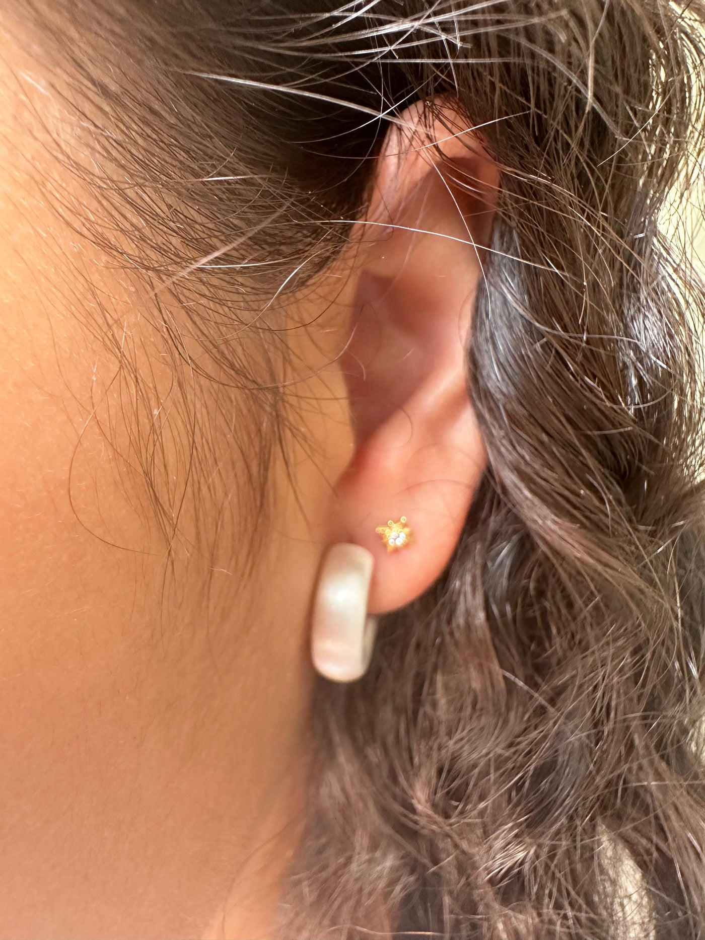 White Half Hoops Earrings