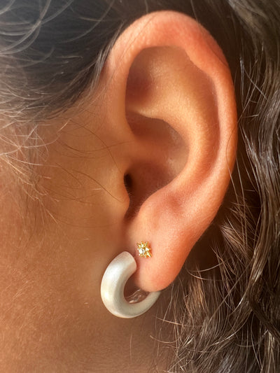 White Half Hoops Earrings