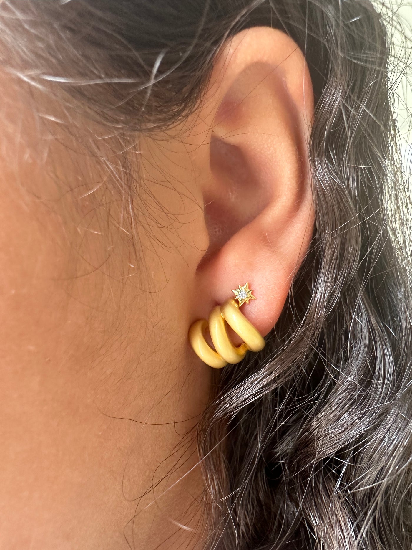 Three Half Circle Matte Gold Earrings