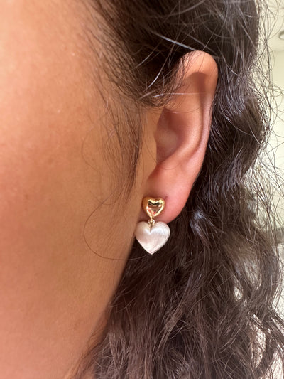 Gold and White Heart Earrings