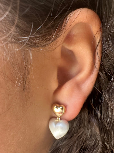 Gold and White Heart Earrings