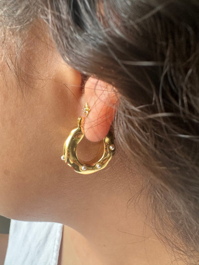 Gold Hoops with Pearls Earrings