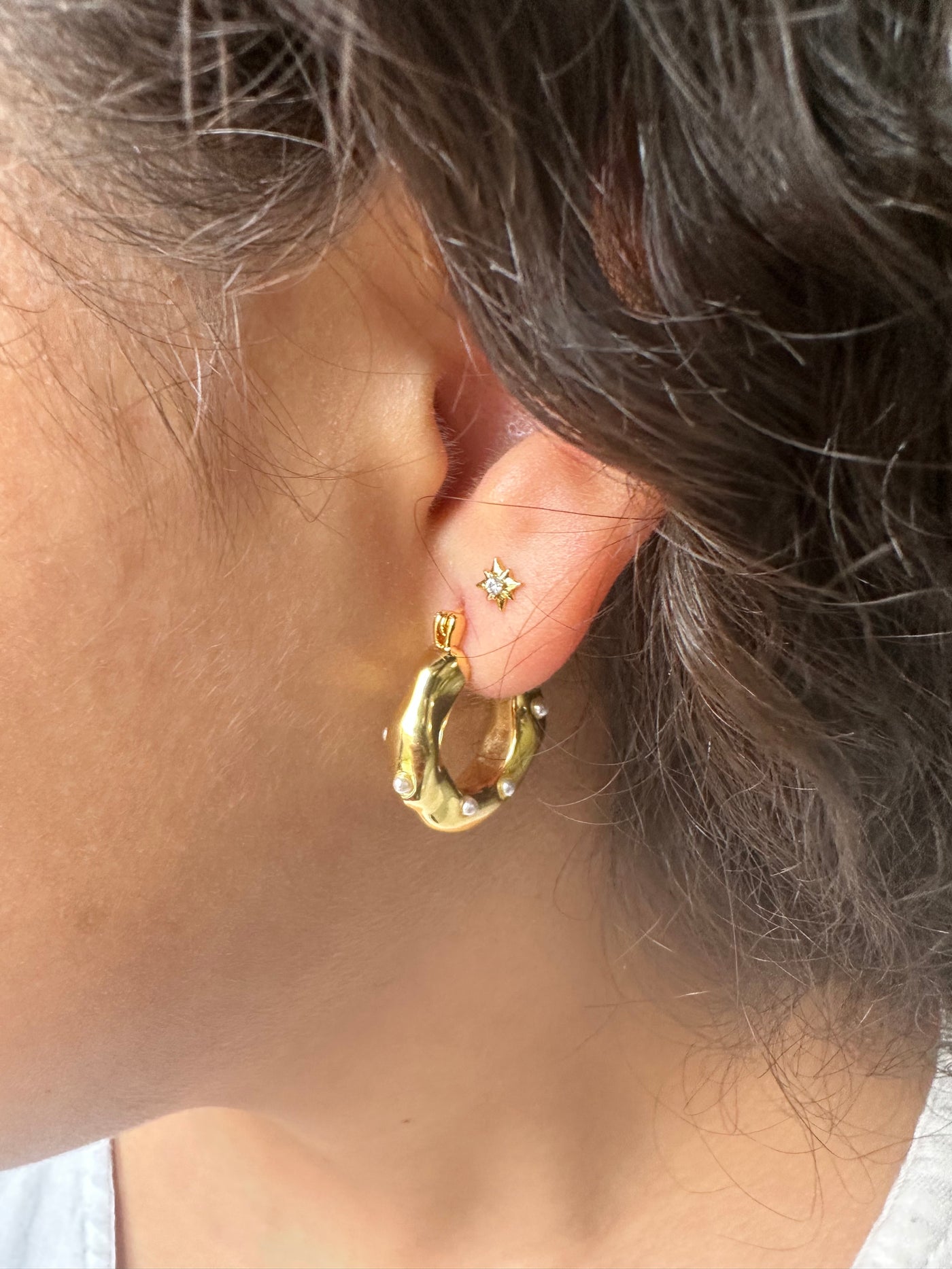 Gold Hoops with Pearls Earrings