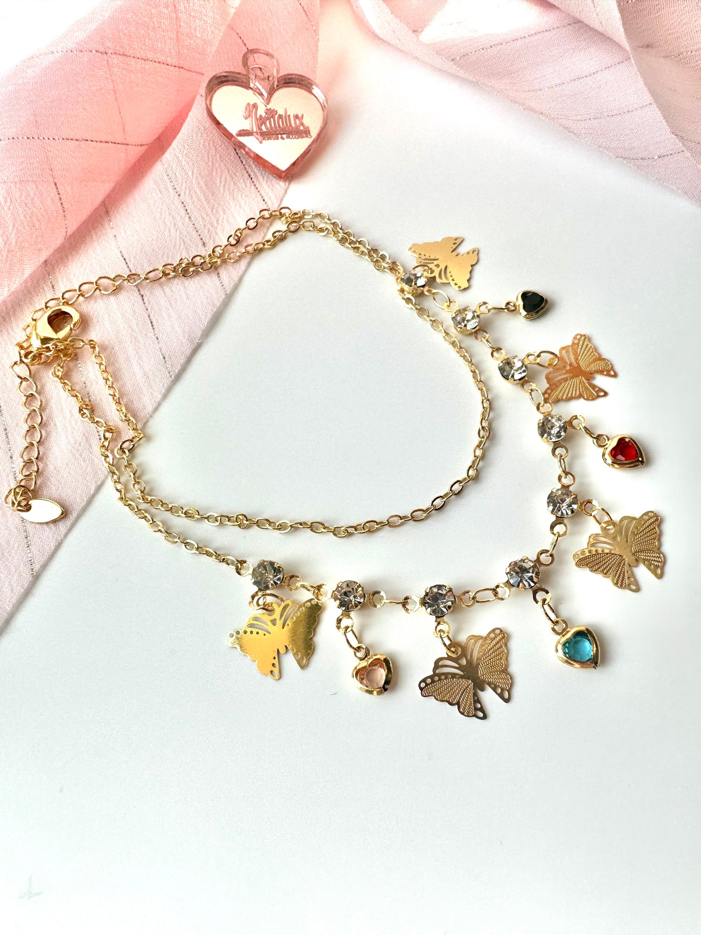 Double Chain Butterfly Pendants Anklet