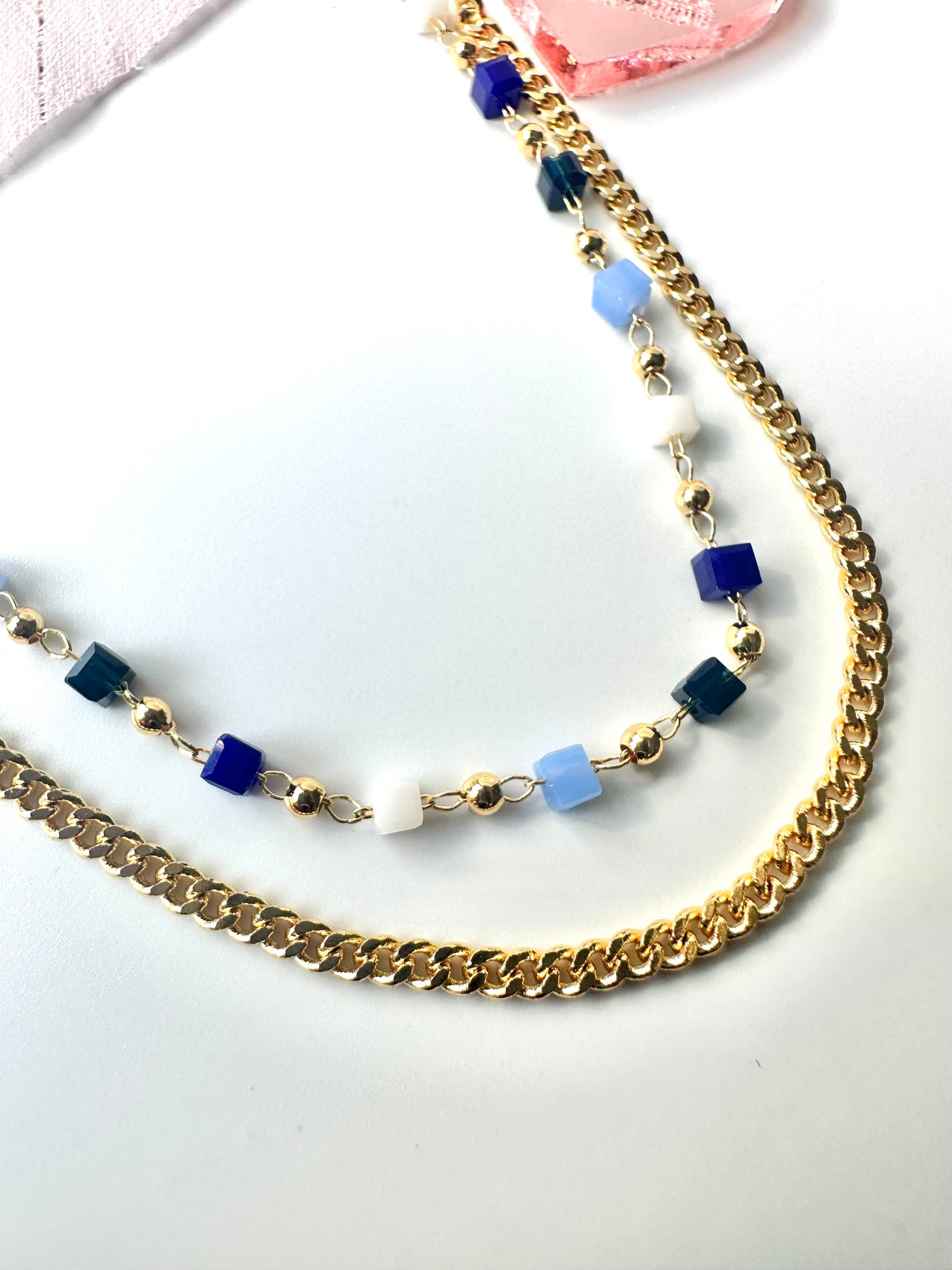 Double Chain Blue Square Anklet