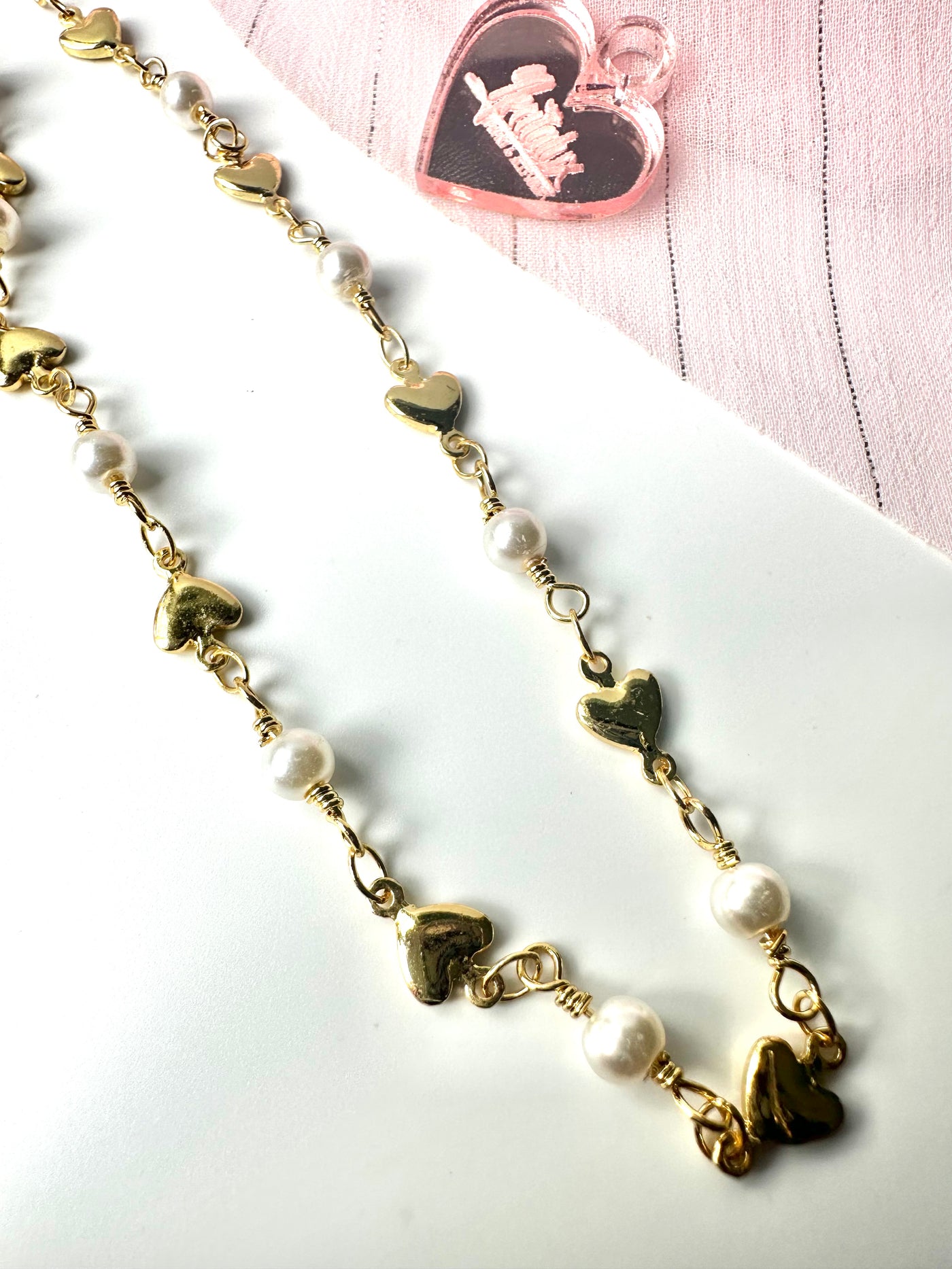 Hearts and Pearls Gold Necklace