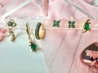 Green Flowers and Dinosaurs Collection Earrings Set