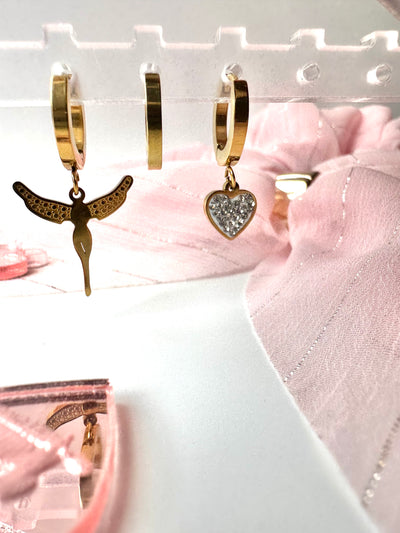 Angel and Heart Earrings Set