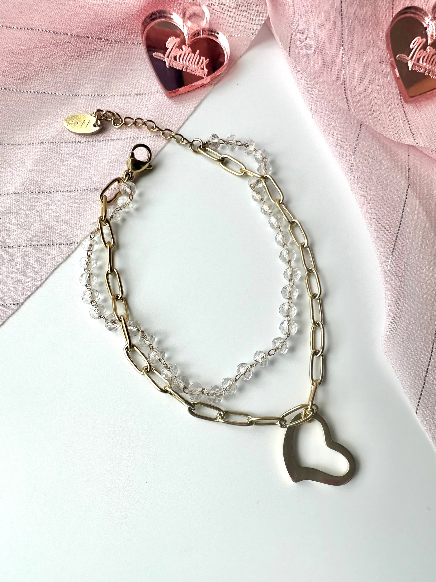 Paper Clip Heart Pendant Bracelet