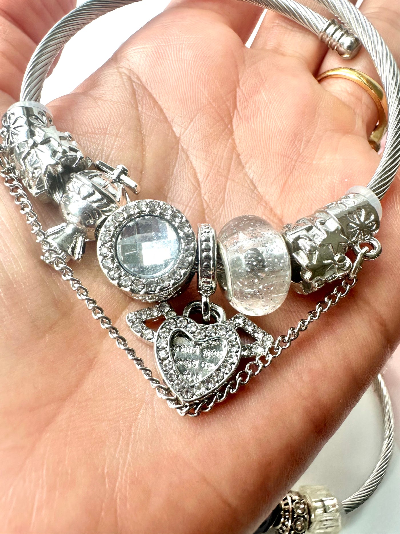 Heart Pendants and Charms Silver Bracelet