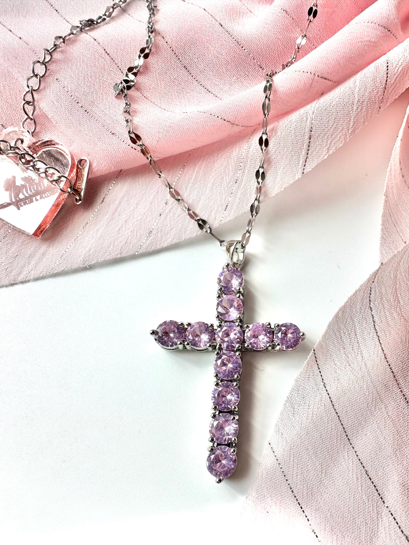 Cross Pink Zircon Necklace