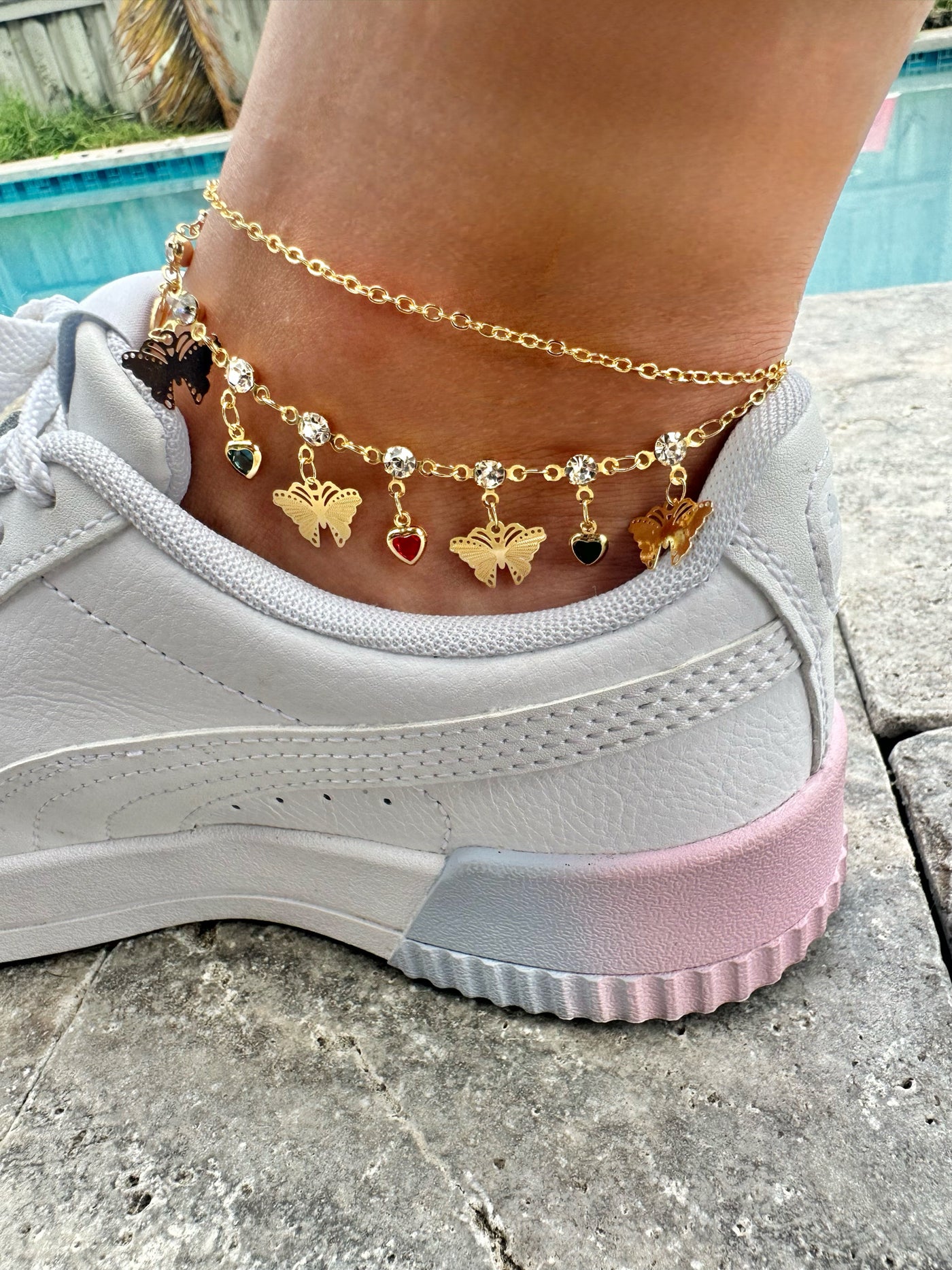 Double Chain Butterfly Pendants Anklet