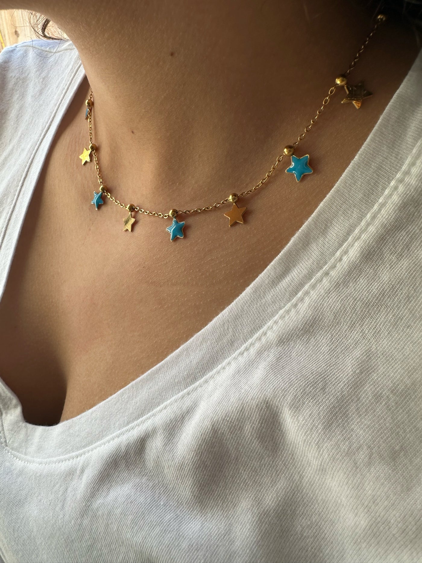 Blue & Gold Star Choker Necklace