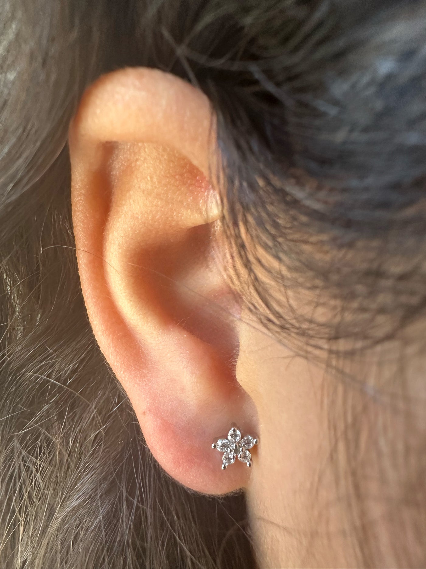 Silver Stud Zirconia Flowers Earrings