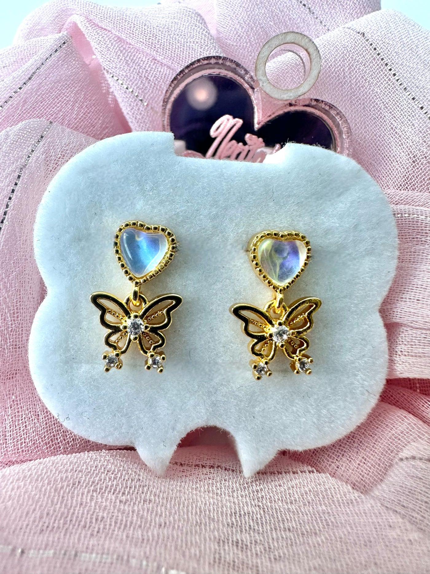 Heart Zircon-Butterfly Earrings