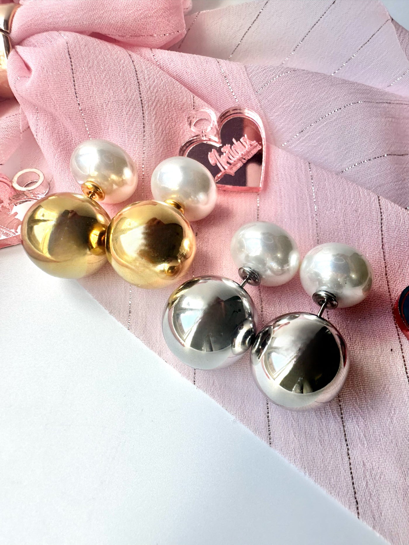 Bead and Pearl Front-Back Earrings