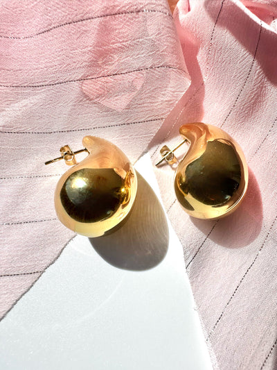 Big Tear Drops Gold Earrings