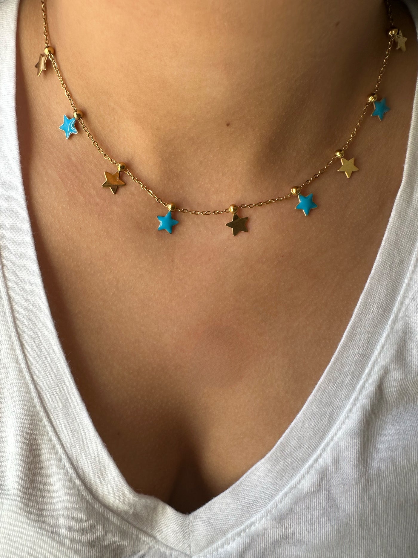 Blue & Gold Star Choker Necklace