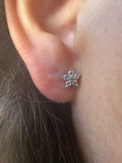 Silver Stud Zirconia Flowers Earrings