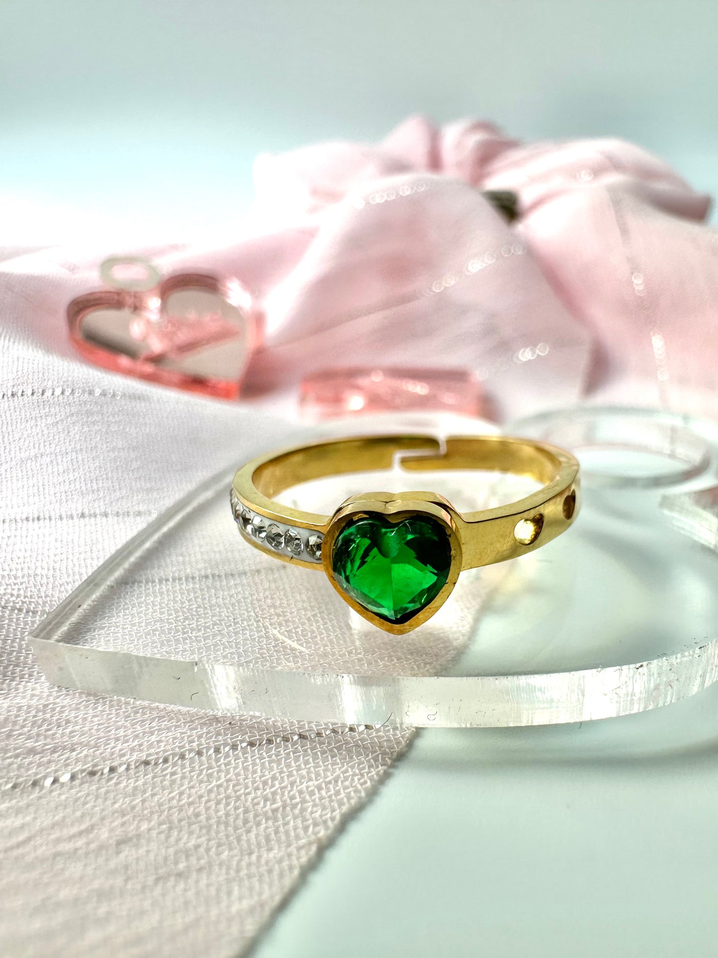 Green Zirconia Heart Ring