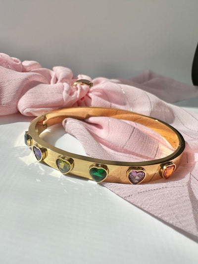 Heart Colorful Zirconia Bangle Bracelet