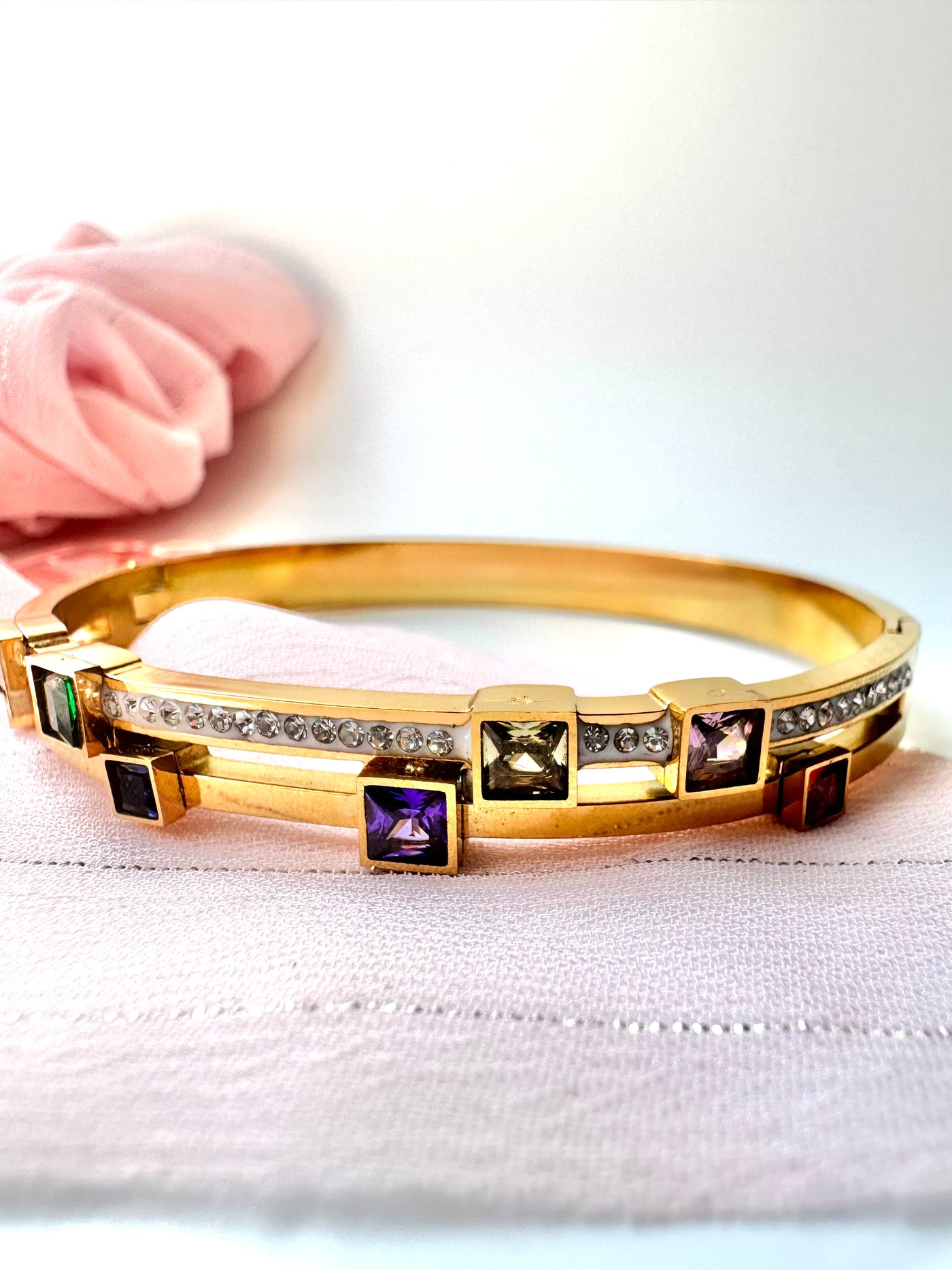 Square Colorful Zirconia Bangle Bracelet