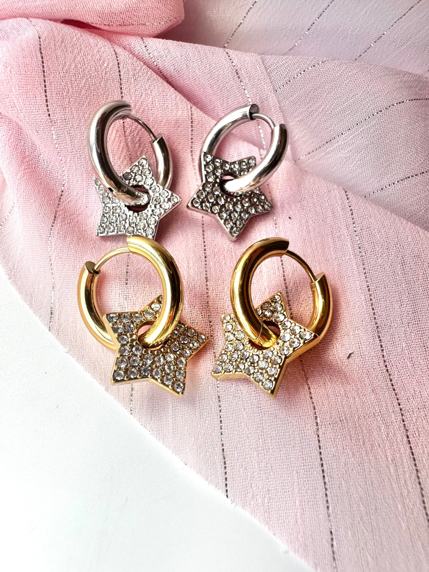 Star Zirconia Hoops Earrings