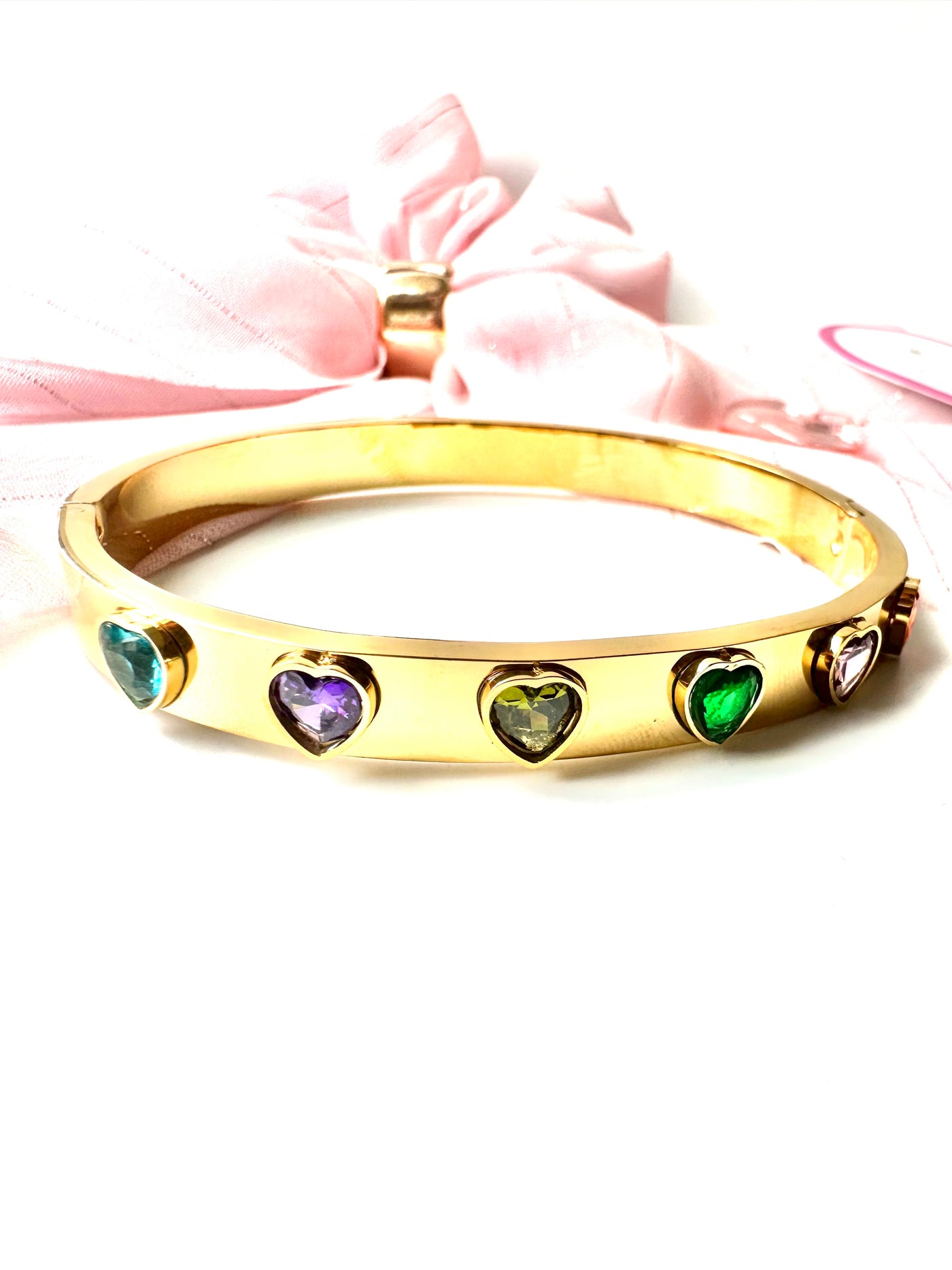 Heart Colorful Zirconia Bangle Bracelet