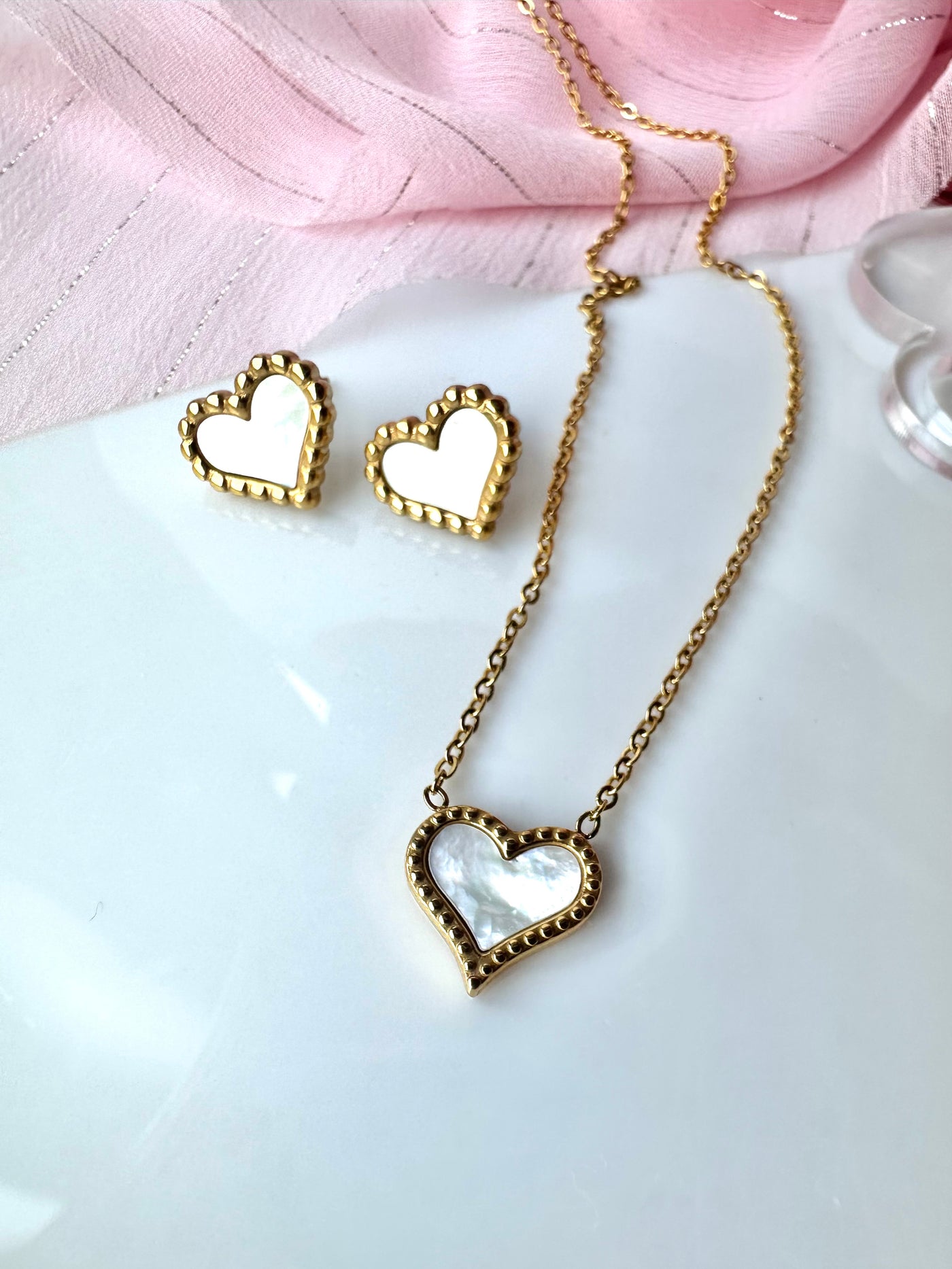 Heart Necklace and Earrings Set