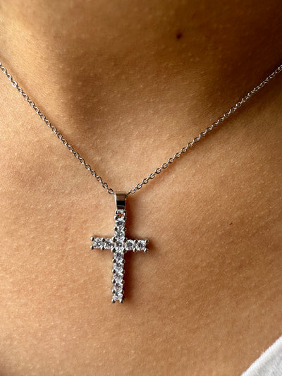 Silver Zirconia Cross Necklace