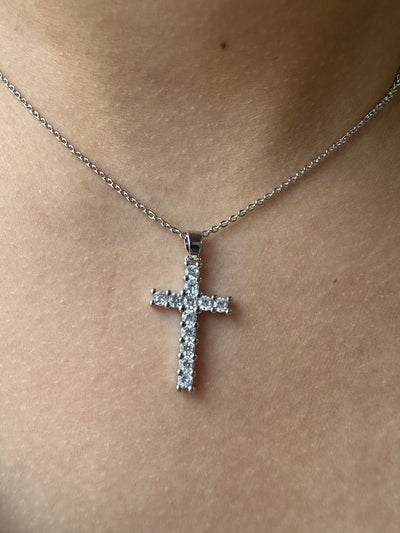 Silver Zirconia Cross Necklace