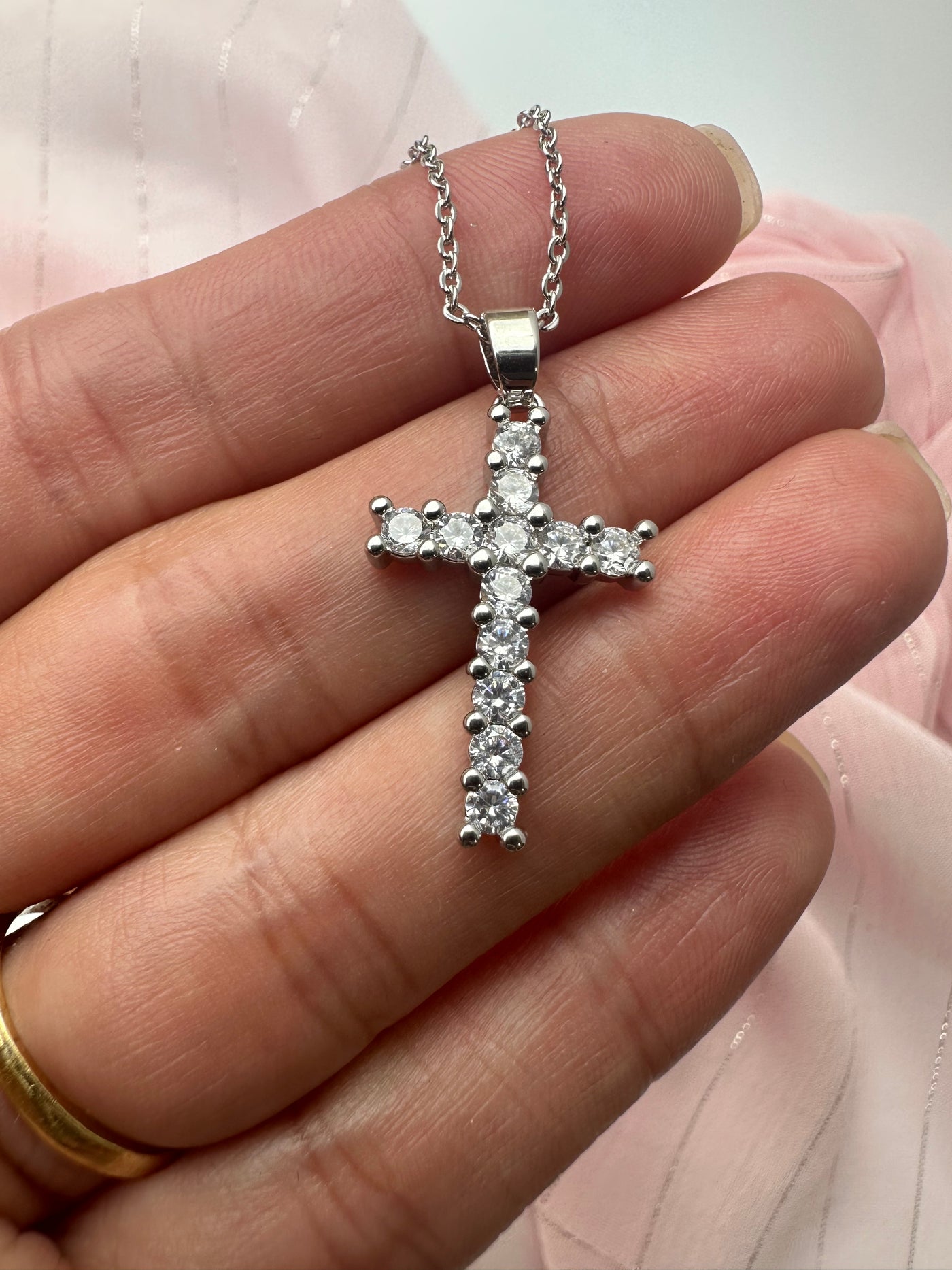 Silver Zirconia Cross Necklace