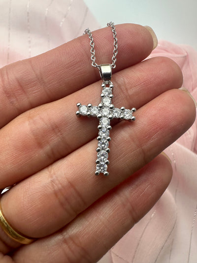 Silver Zirconia Cross Necklace