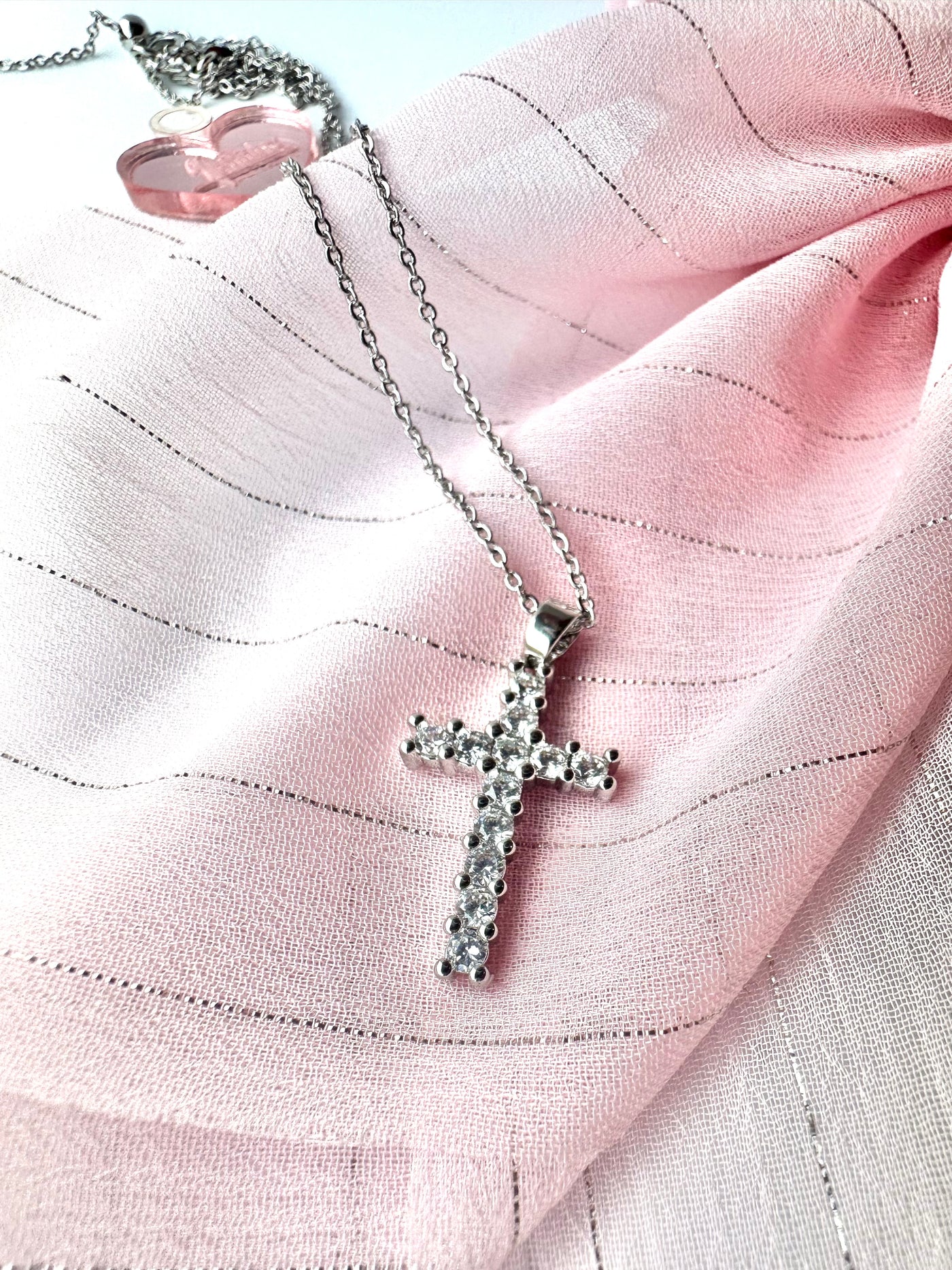 Silver Zirconia Cross Necklace